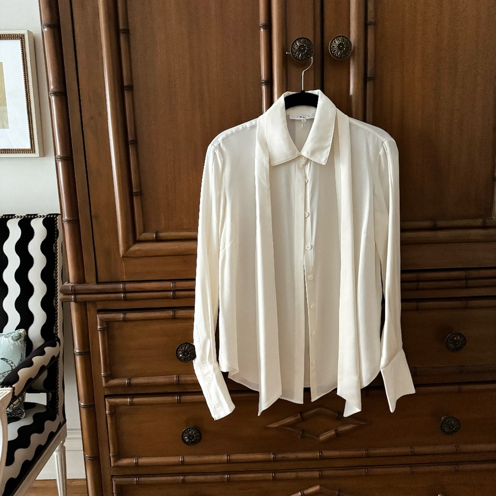 Frame Denim Ivory Silk Blouse with Detachable Tie Size XXS